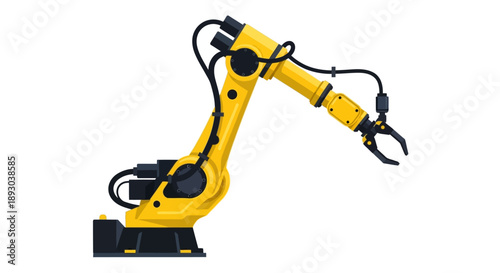 Yellow industrial robot arm on a white background