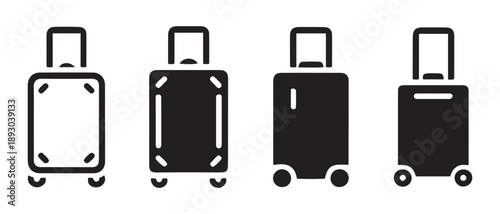 Set of Four Luggage Icons, Isolated on White Background.