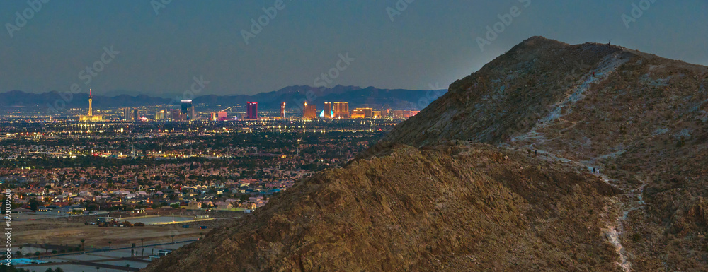 Fototapeta premium Aerial Las Vegas Strip Lone Mountain Panorama at Night