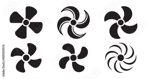 Collection of Fan Blade and Propeller Icons Vector. Graphics for Ventilation Airflow Design.