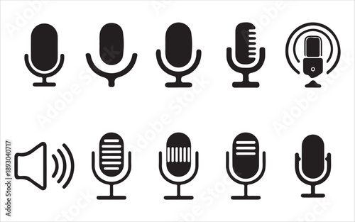 Podcast studio microphone icon set