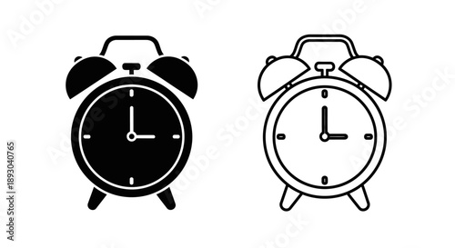 Black and white alarm clock icons Vector