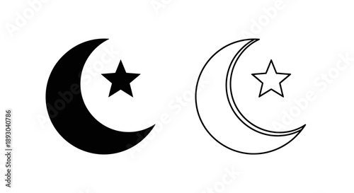 Islamic crescent star symbol black white vector Vector