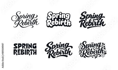 Spring Lettering Variations. Spring Rebirth. Set lettering. harmonious lettering variations of the same emblematic concept, each with different artistic