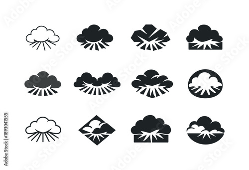 Storm Icon Variations. Dark skies after the storm. Icon set. Set Logo of Dark skies after the storm: storm clouds with breaking light. harmonious