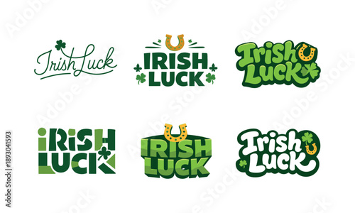 Irish Lettering Harmony. Irish Luck. Set lettering. harmonious lettering variations of the same emblematic concept, each with different artistic interpretation