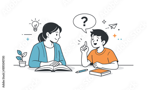 Mentoring in Progress. Teacher student mentoring. A one-on-one mentoring scene where a teacher listens attentively while a student asks a question. Supportive