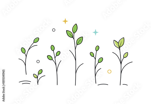Spring Shoots Illustration. Spring buds and shoots illustration. Modern minimal green shoots with gentle curves and small buds, arranged in a balanced airy
