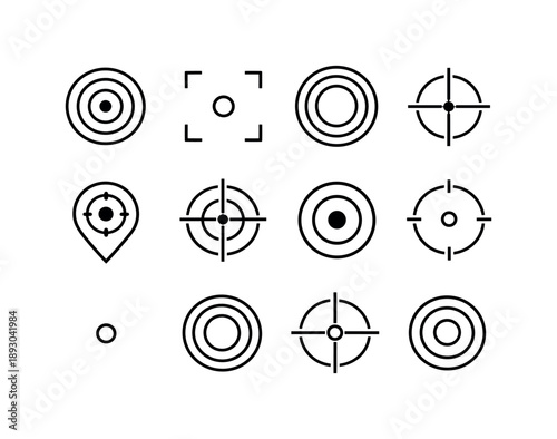 Target Circle Icons. Target Circles. Line icon set of Target Circles: bullseye circle, aim target, concentric rings, focus point, crosshair center, target