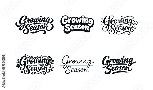 Harmonious Lettering Variations. Growing Season. Set lettering. harmonious lettering variations of the same emblematic concept, each with different artistic