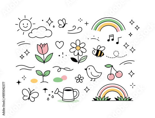 Minimal Spring Elements. Spring element graphic packs. A playful yet minimal set of abstract shapes, sparkles, curves, and dots inspired by spring energy,