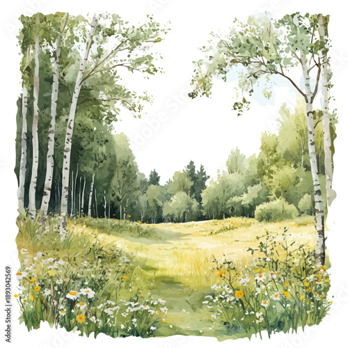 Spring In A Forest Glade, playful watercolor vector depicting lively antics and expressive gestures, isolated on a white background.