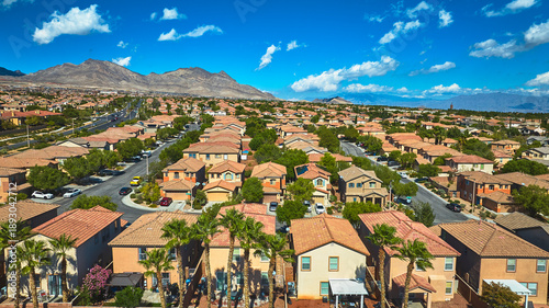 Photography Aerial Las Vegas Nevada Residential Neighborhood With Mountain View