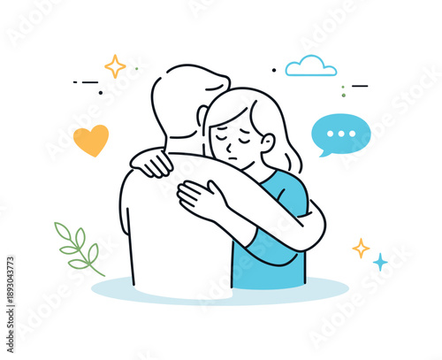 Empathetic Support Embrace. Couple hugging support. One person hugging the other during a thoughtful moment. Empathy, encouragement and shared emotional