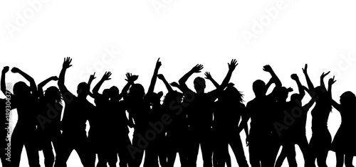 Silhouette of crowd cheering with raised hands at event