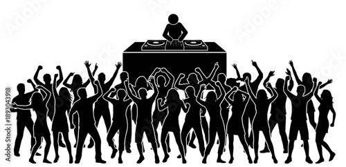Silhouette of Dancing crowd at DJ music event celebration