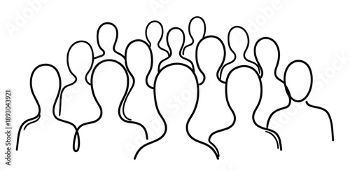 Continuous line crowd of people gathering