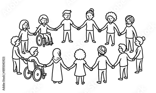 Diverse group holding hands in circle