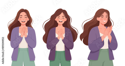 Woman clapping in multiple poses