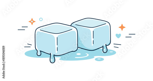 Melting Ice Illustration. Melting ice concept illustration. Simple ice blocks with rounded edges slowly dripping water, suggesting thaw and natural transition.