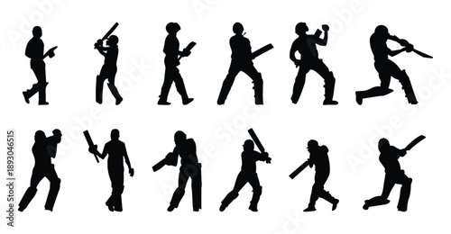 Cricket Player Silhouettes in Various Poses