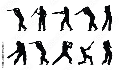 Cricket Player Silhouettes in Various Poses
