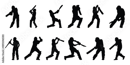 Cricket Player Silhouettes in Various Poses