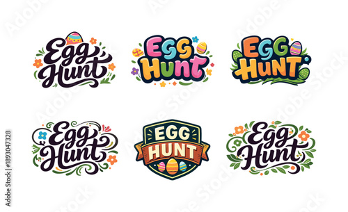 Playful Egg Hunt Lettering. Egg Hunt. Set lettering. harmonious lettering variations of the same emblematic concept, each with different artistic
