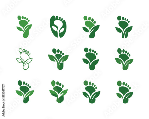 Minimal Carbon Footprint. Minimal Carbon Footprint Design. Icon set. Set Logo of Minimal Carbon Footprint Design: footprint forming a plant stem. harmonious