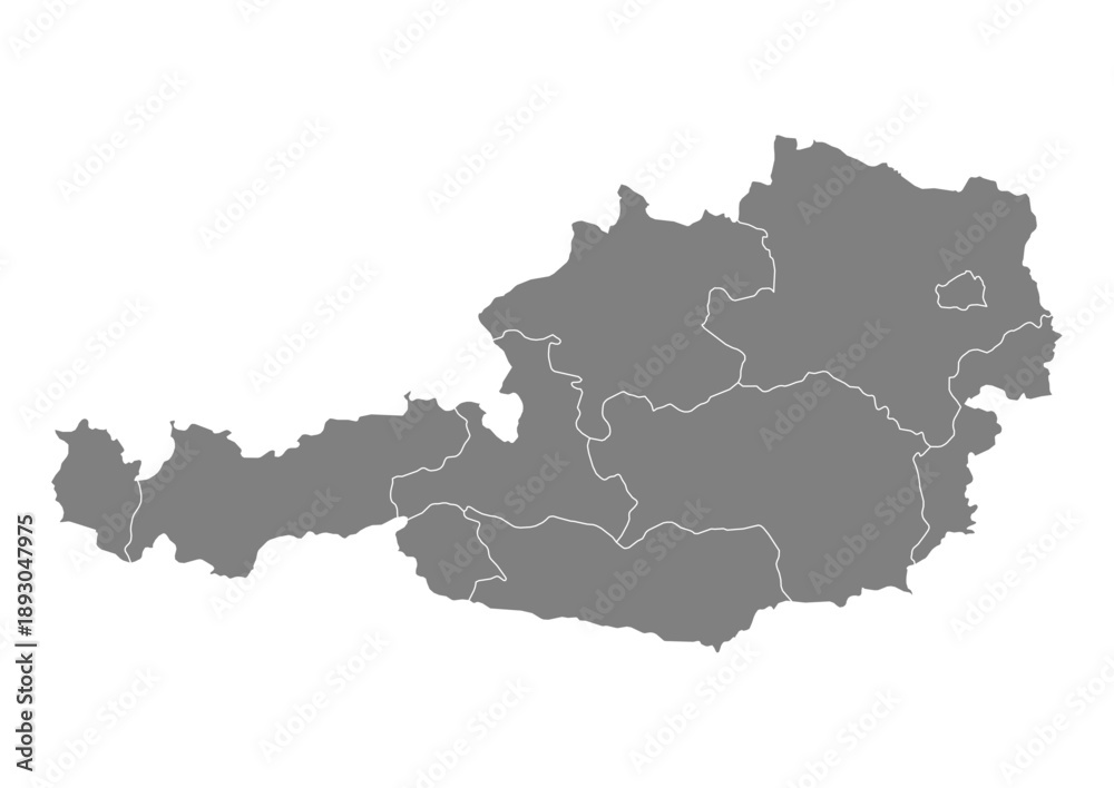 Fototapeta premium Austria Map Vector with States and Provinces High Detailed Grey Silhouette on Transparent Background Isolated Administrative Divisions Geography Illustration for Business Infographics and Clip Art
