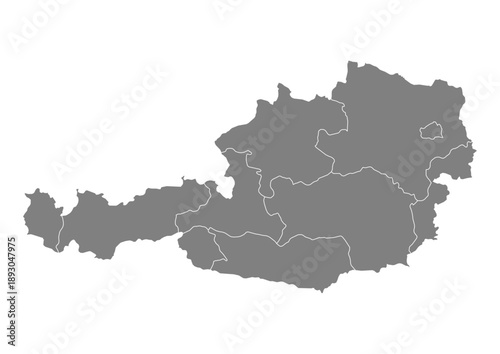 Austria Map Vector with States and Provinces High Detailed Grey Silhouette on Transparent Background Isolated Administrative Divisions Geography Illustration for Business Infographics and Clip Art