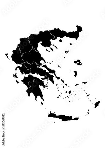 Greece Map Vector with States and Provinces High Detailed Black Silhouette on Transparent Background Isolated Administrative Divisions Geography Illustration for Business Infographics and Clip Art