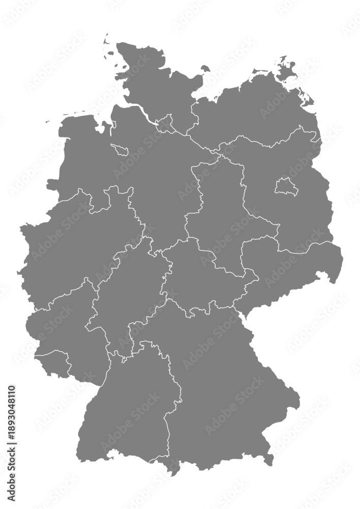Obraz premium Germany Map Vector with States and Provinces High Detailed Grey Silhouette on Transparent Background Isolated Administrative Divisions Geography Illustration for Business Infographics and Clip Art