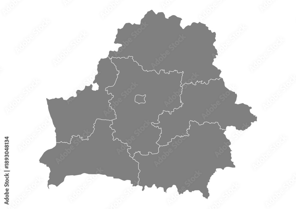 Fototapeta premium Belarus Map Vector with States and Provinces High Detailed Grey Silhouette on Transparent Background Isolated Administrative Divisions Geography Illustration for Business Infographics and Clip Art