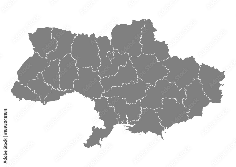 Obraz premium Ukraine Map Vector with States and Provinces High Detailed Grey Silhouette on Transparent Background Isolated Administrative Divisions Geography Illustration for Business Infographics and Clip Art