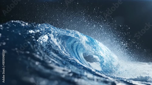 Stunning ocean wave crashing with power and beauty against dark background.