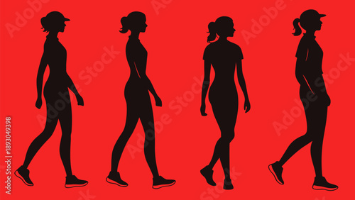 female silhouette back view pose collection stand