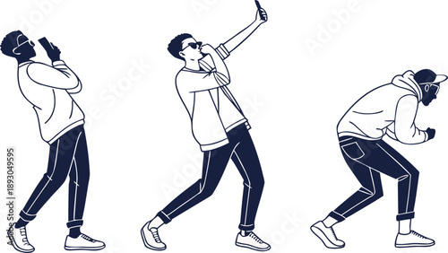 male silhouette modern influencer pose set social