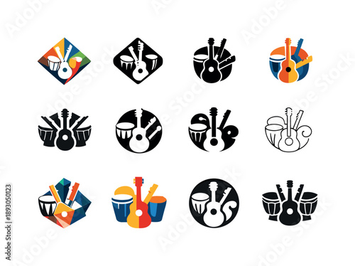 Cultural Festival Logos. Cultural festivals. Icon set. Set Logo of Cultural festivals: traditional musical instruments. harmonious logo variations of the same
