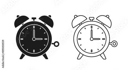 Black and white alarm clock icons set Vector