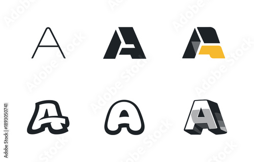 Experimental Lettering Grid. Modern experimental alphabet lettering. Set lettering. harmonious lettering variations of the same emblematic concept, each with