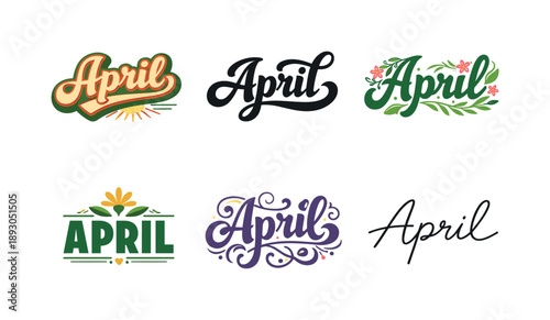 April Lettering Variations. April Badge. Set lettering. harmonious lettering variations of the same emblematic concept, each with different artistic