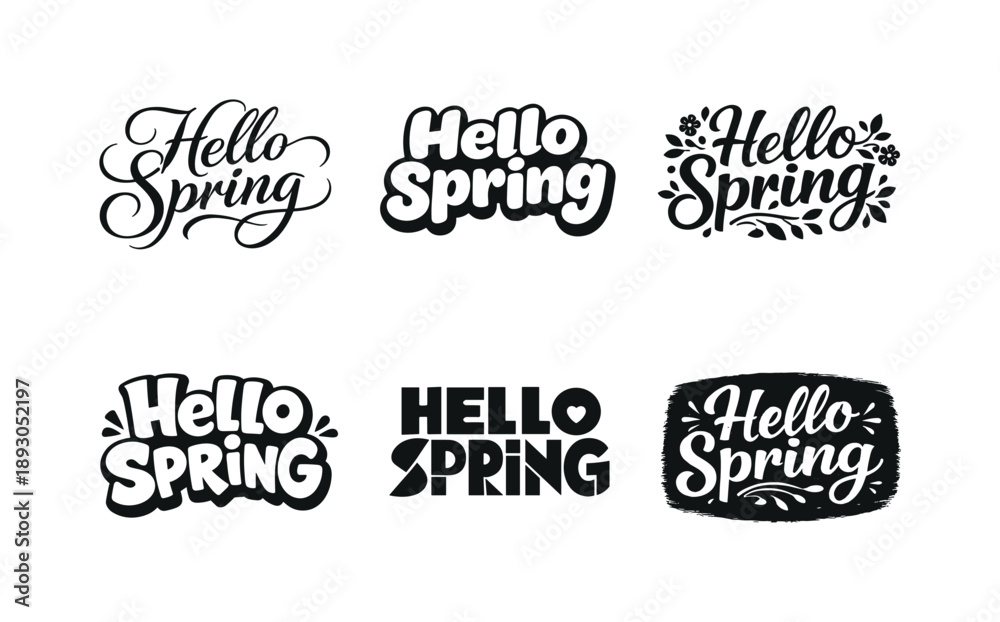 Obraz premium Spring Lettering Variations. Spring greeting card. Set lettering. harmonious lettering variations of the same emblematic concept, each with different artistic