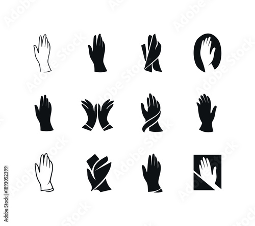 Silk Gloves Icon Set. Silk gloves. Icon set. Set Logo of silk gloves: elegant glove silhouette. harmonious logo variations of the same emblematic concept, each