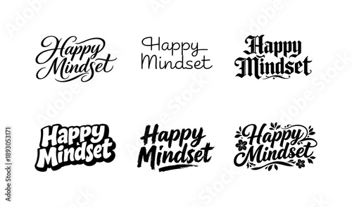 Harmonious Lettering Grid. Happy mind set. Set lettering. harmonious lettering variations of the same emblematic concept, each with different