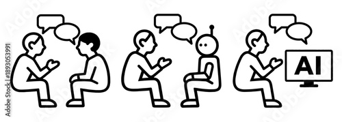相談相手の変化を表した3コマのピクトグラム、Three-panel pictogram showing changes in consultation partners