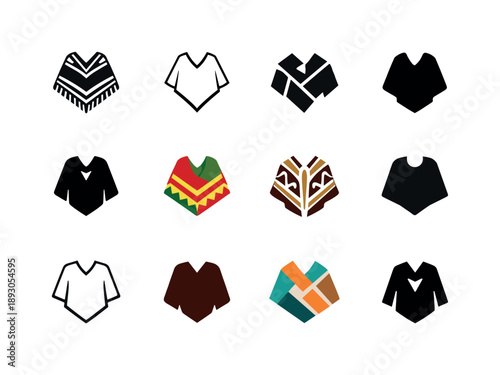 Poncho Logo Variations. Cultural dress. Icon set. Set Logo of cultural dress: traditional poncho. harmonious logo variations of the same emblematic concept,