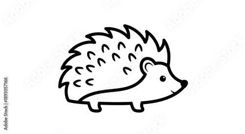 Minimalist black and white line drawing of a hedgehog facing right