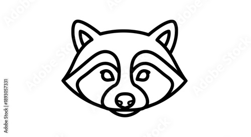 Minimalist black and white line drawing of raccoon face