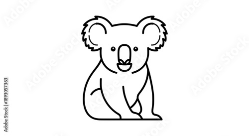 Cute koala bear sitting with round head and open mouth line drawing
